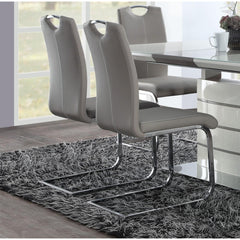 Unique Style Chrome Metal Finish Side Chairs 2pc Set Gray-Taupe Faux Leather Upholstered Casual Dining Furniture