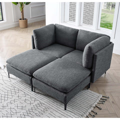 Linen Upholstered Modular Sectional with Metal Legs