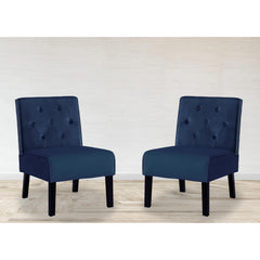 Venus 53" 2Piece Living Room Armless Button Tufted Pattern Accent Chair with Velvet Fabric and Premium High Density Foam Cushion, Dark Blue