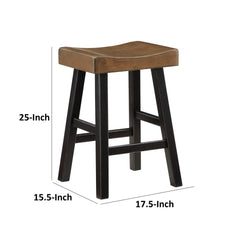 Nirvana 25 Inch Counter Height Stool, Brown Saddle Seat, Black, Set of 2