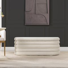 Tale 49" Upholstered Oval Storage Bench, Ivory White Boucle