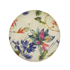 Planet 24" Round Upholstered Accent Ottoman, Beige & Tropical Floral with Ivory Trim