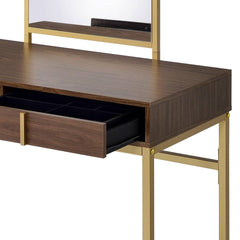 Aura Walnut & Gold Finish Vanity Desk W/Mirror & Jewelry Tray