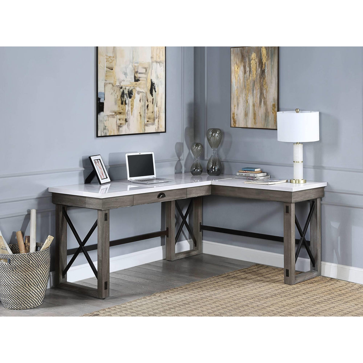 Pinnacle Marble Top Weathered Gray Finish Writing Desk with Lift Top