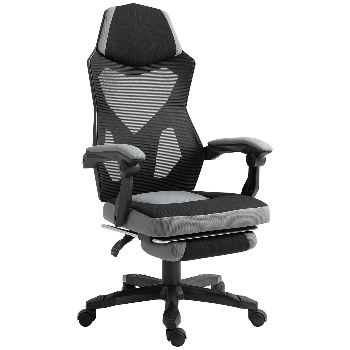 Home Office Chair Adjustable Height Recliner with Retractable Footrest, Mesh Back - Grey