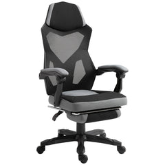 Home Office Chair Adjustable Height Recliner with Retractable Footrest, Mesh Back - Grey