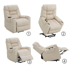 Valhalla Ivory Leather Aire Power Motion Recliner with Lift, Heating & Massage Function