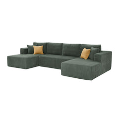 Full Compressed Corduroy Upholstered Sectional with Double Chaise - No Assembly Needed