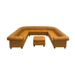 Saturn Vintage Style Leather Match U-Shape Sectional