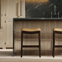 Story H Bar-Height Wood Barstool with Tan Faux-Leather Seat, 1PC