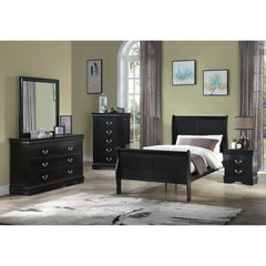 1pc Black Finish Five Drawers Louis Philip Chest Solid Wood Contemporary Sleek Ample Storage