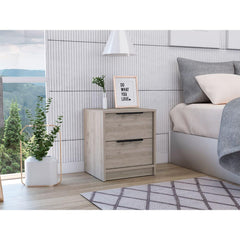 Lyra Nightstand , End Table, Side Table Two Drawers, Metal Handle -Light Gray