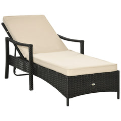 Wicker Chaise Lounge, 4 Position Adjustable Backrest and Cushions Outdoor Lounge Chair PE Rattan Sun Lounger for Poolside, Balcony or Garden, Beige