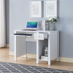 Avalon desk home office desk 39"W Compact desk Writing Desk Laptop Desk White One drawer Keyboard Drawer Wooden Knob