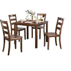 Transitional Style 5pc Dining Table Set 1x Table Square Shape 4x Chair Slat Back Walnut Finish Dining Room