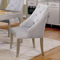 Transitional Style 2pc Side Chair Nailhead Trim Button Tufted Back Silver And Gray Finish Dining Room