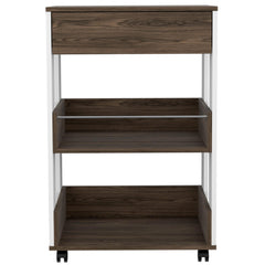 Millennium Kitchen Cart, Three Shelves, Four Casters -White / Dark Walnut