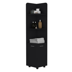 Asteroid Cabinet 62H" Tall with 3-Tier Shelf and 2-Door, Black