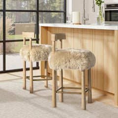Pinnacle 27.5 Genuine Fur Counter Height Bar Stool Natural Blonde Genuine Fur