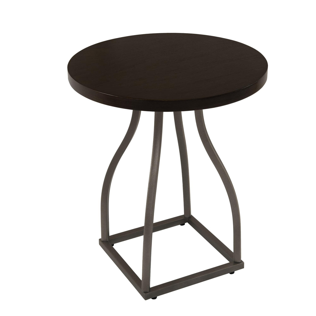 Apollo Accent Table, 20 Inch Round Wood Brown Top, Gray Metal Base