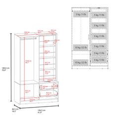 Melody 71" High Mirror Armoire, One Door Cabinet, Two Drawers , Hanging Rod, Rotating Mirror And Shoe Rack, Two Shelves White