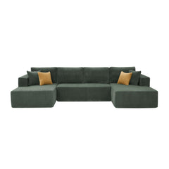 Full Compressed Corduroy Upholstered Sectional with Double Chaise - No Assembly Needed