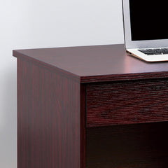 Quasar locking drawers on metal glides Student Desk Work Desk Modesty Panel Metal Bar Handles Mahogany color