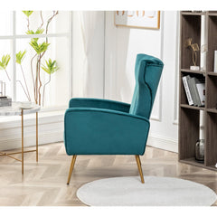 Velvet Accent Chair with Metal Legs, Modern Upholstered Armchair, Wingback Side Chair for Living Room Bedroom Small Spaces