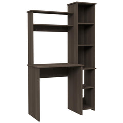 Asteroid Desk, Five Shelves, Two Superior Shelves, Smokey Oak
