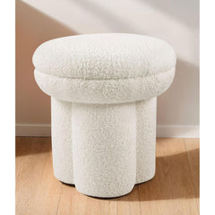Contemporary Style Beige Finish Round Top Accent Chair Pedestal Base Mushroom Design Stool Primary Living Room
