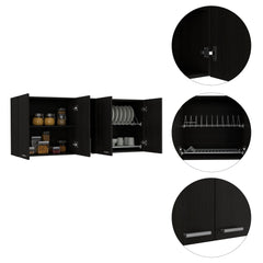 Star 150 Wall Cabinet, Double Door, Two External Shelves, Two Interior Shelves -Black