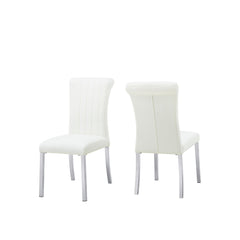 Aria Side Chair Channel Tufted Back Seat Contemporary White And Silver Finish Dining Furniture