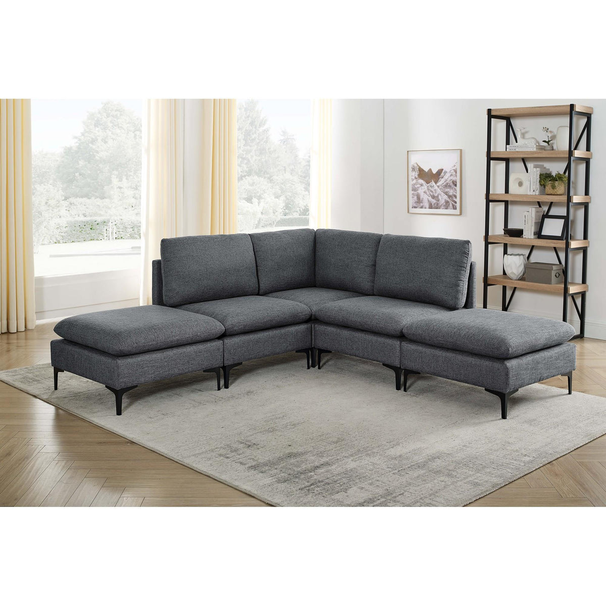 Linen Upholstered Modular Sectional with Metal Legs