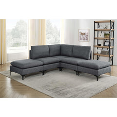 Linen Upholstered Modular Sectional with Metal Legs