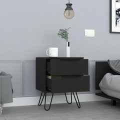 Vault 2 Nightstand , End Table, Side Table Four Legs, Two Drawers -Black