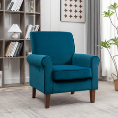 Traditional Rolled Arm Armchair, Solid Birch Wood Frame with Tapered Brown Legs, Polyester Blend Printed Cloth Upholstered Chair with Foam Filled Seat for Living Room Office