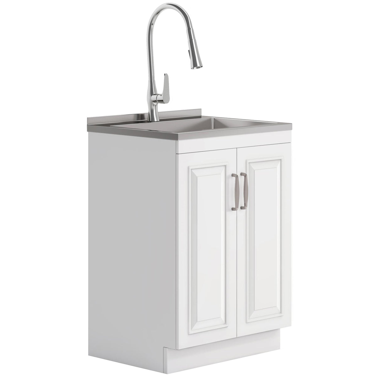 Apocalypse - Deluxe 24" Laundry Cabinet with Pull-out Faucet and Stainless Steel Sink - White