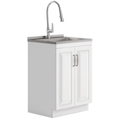 Apocalypse - Deluxe 24" Laundry Cabinet with Pull-out Faucet and Stainless Steel Sink - White