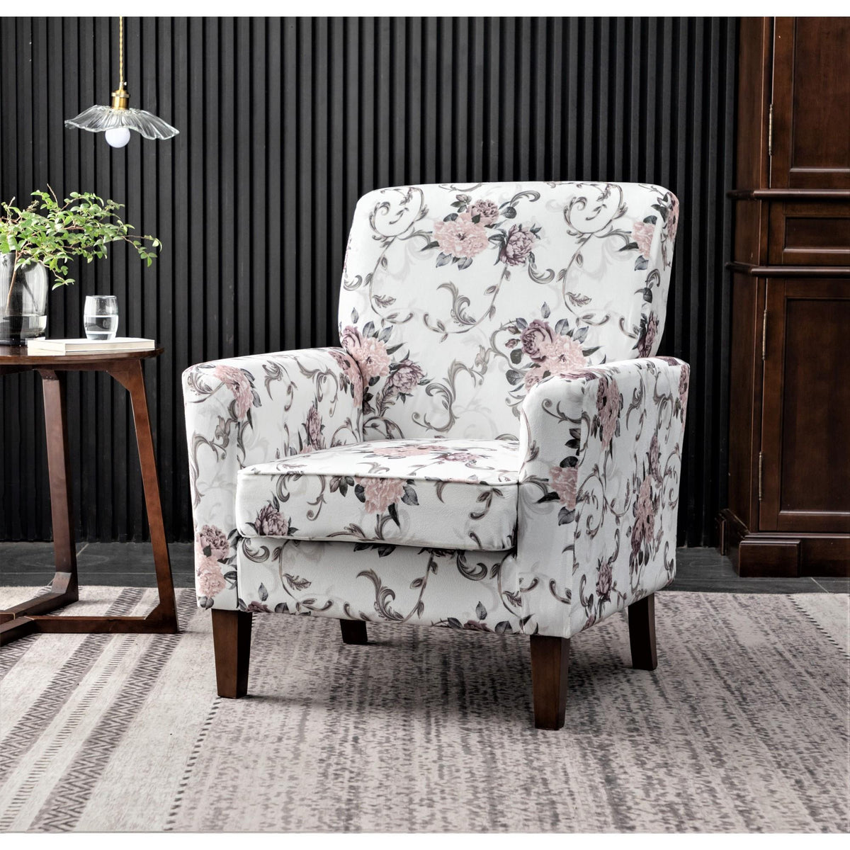 Haven Polyester Blend Armchair, Solid Birch Wood Frame with Brown Tapered Legs, Foam Padded Accent Chair with Trim Detail for Living Room Office