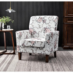 Haven Polyester Blend Armchair, Solid Birch Wood Frame with Brown Tapered Legs, Foam Padded Accent Chair with Trim Detail for Living Room Office