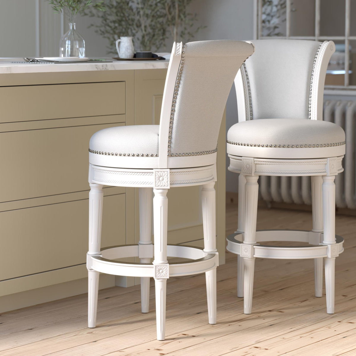 Story Wood Bar-Height Swivel Barstool with High-Back, 1PC