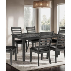 Agamemnon Classic Dark Gray 7pc Dining Set Faux Marble Top Dining Table 6xSide Chairs Leatherette Seats Dining Room Furniture
