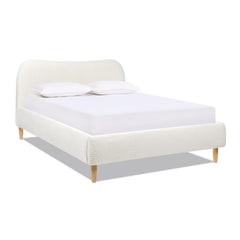 Pinnacle Curved Headboard Upholstered Platform Bed, Queen, Ivory White Boucle