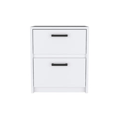 Crest 2 Drawers Nightstand , End Table, Side Table Metal Handles -White