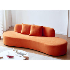 90" Curved Sofa with Throw Pillows, 4 Seater Luxury Velvet Couch with Half Moon Design and High-Density Foam, Ideal for Modern Living Room, Office & Apartment, Red Orange