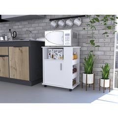 Cosmos Microwave Pantry 29" H, Single Door Cabinet, One Open Shelf, Three Side Shelves, White