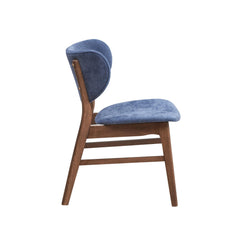 Mid-Century Modern Dining Furniture Set of 2 Side Chairs Blue And Walnut Finish Wooden Sleek Design Curved Backrest Comfort