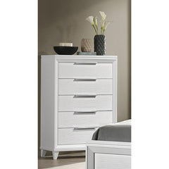 Contemporary White Textured Finish 5-Drawer Storage Tall Chest Wooden Solid Wood Bedroom Furniture