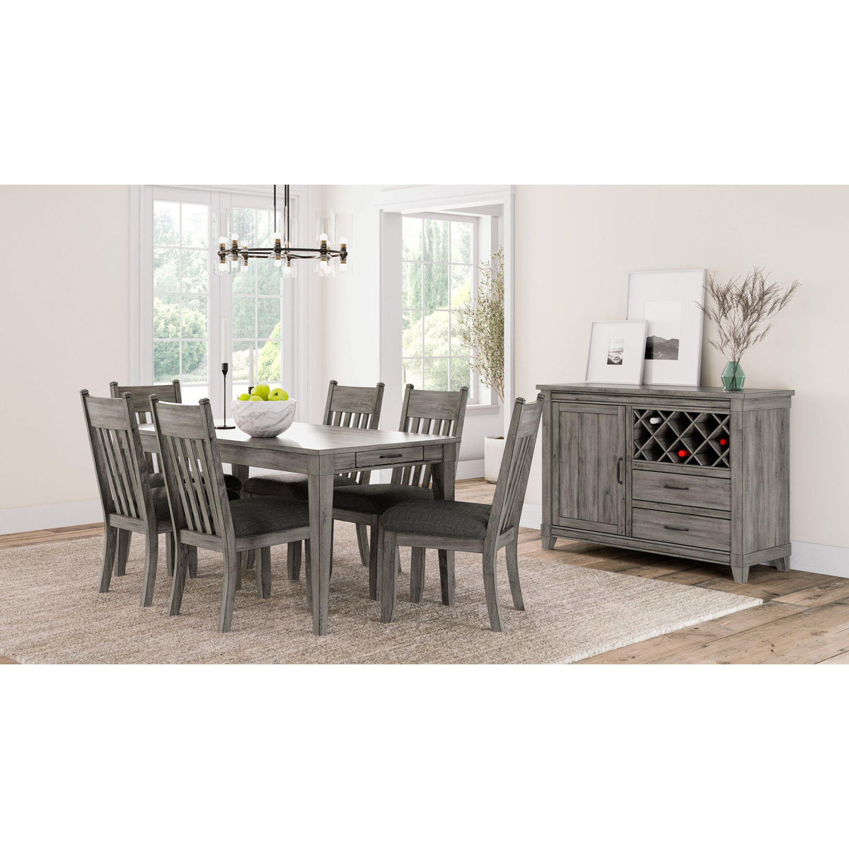 Rustic Gray Dining Server Wine  Cabinet and Drawer Storage