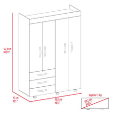 Clytemnestra Mobile Armoire, with hanging Rods, Double Door Cabinet, Three Drawers, Two Shelves Black